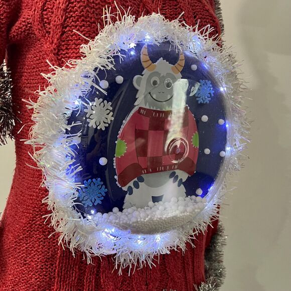 Yeti Abominable snowman snow 3D Tacky ugly woman Christmas sweater SM lights up! - Picture 2 of 10